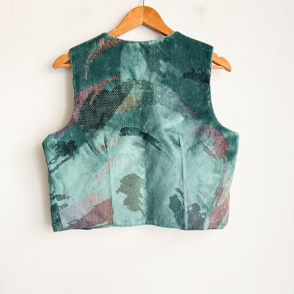 Vintage Western Collection Turquoise Teal Carpet Fabric Cropped Vest L - Picture 8 of 8